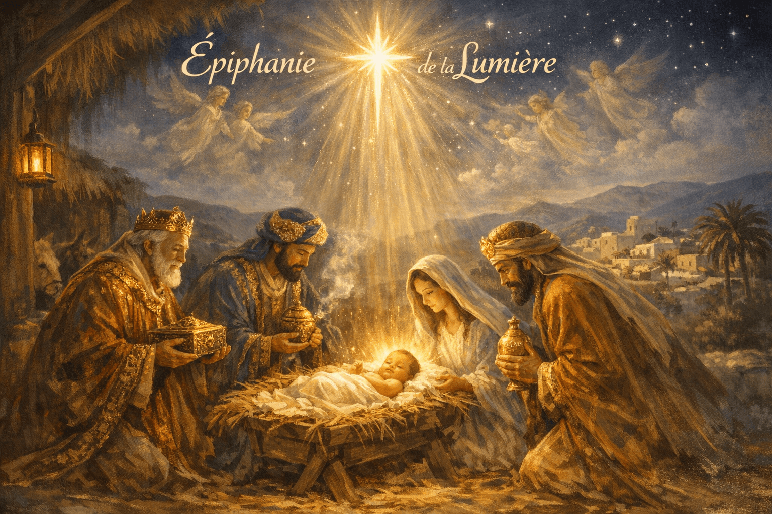 AI generated: A sacred and cinematic depiction of the Epiphany (Matthew 2) in a serene, luminous, and spiritual st...