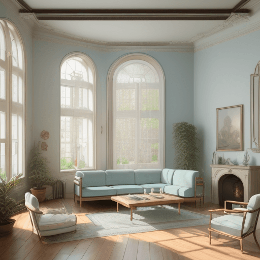 AI generated: High resolution photography interior design, dreamy sunken living room conversation pit, wooden floo...