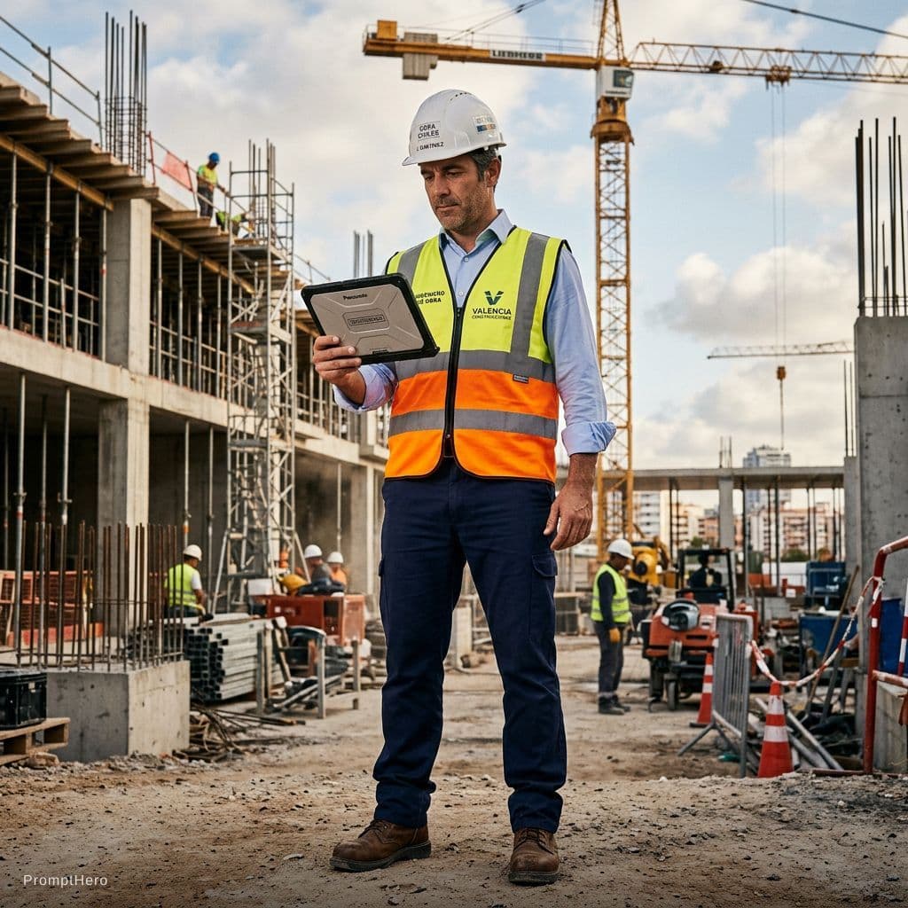 AI generated: Un ingeniero de obra profesional se encuentra en una obra en construcción durante una visita rutinar...