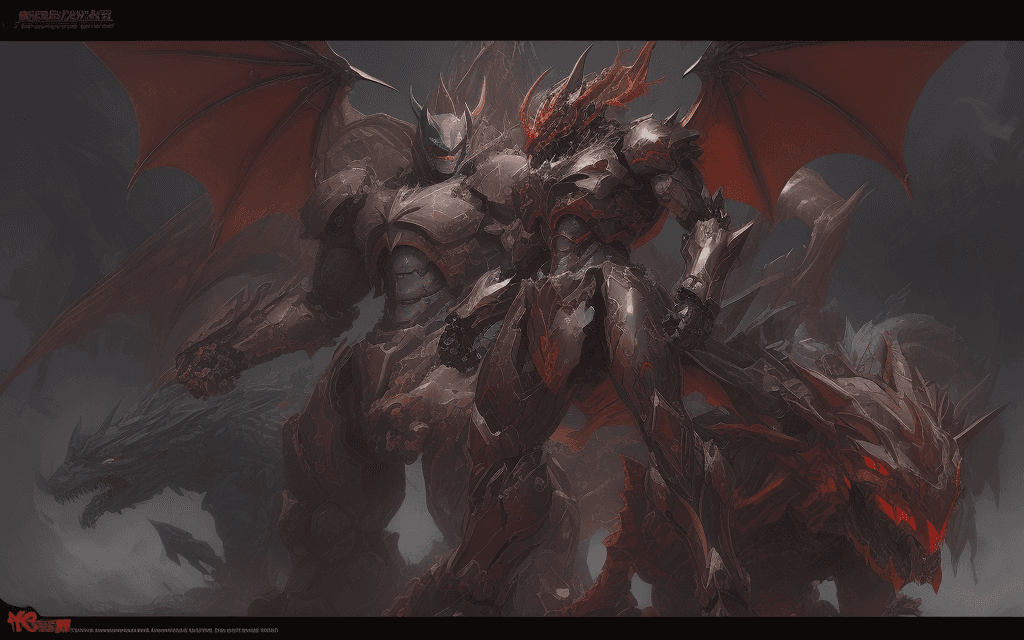 AI generated: dark knight game art, in the style of mecha anime, light bronze and red, rococo-inspired art, sharp ...