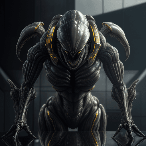 AI generated: monster mecha cinematic rendering of a xenomorph hybrid human armor mutant, highly detailed, packed ...