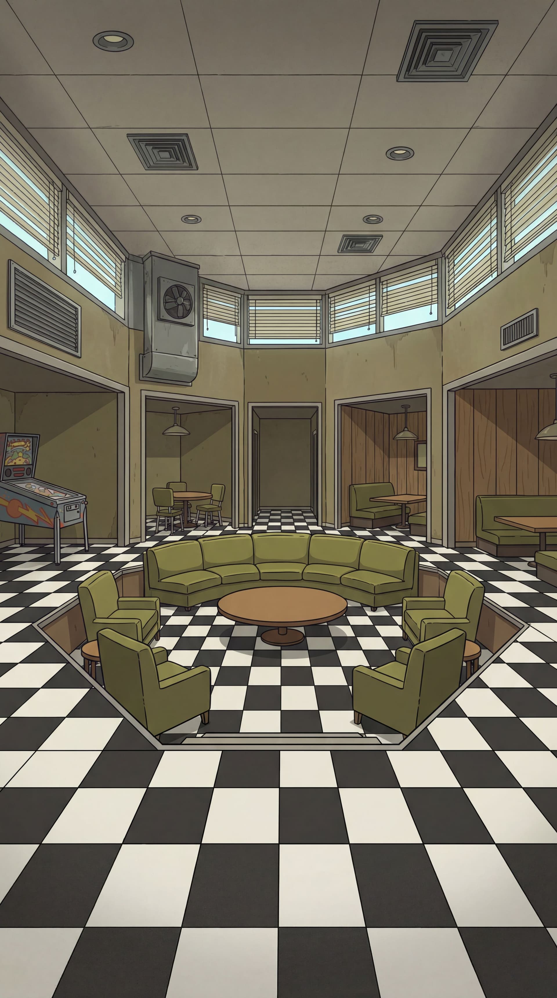 AI generated: Spatial Layout and Floor Plan

    Sunken or Subterranean Level: The room features a wide, horizonta...