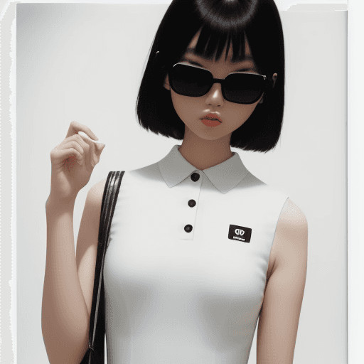 AI generated: female model, Asian, Polaroid proof for a fashion shoot,a woman is standing in a white room, the bac...