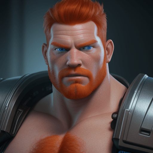 AI generated: ginger, redhead, male, bukly, beefy, muscle, blue eyes, bulgerk, cinematic, hyper realism, high deta...