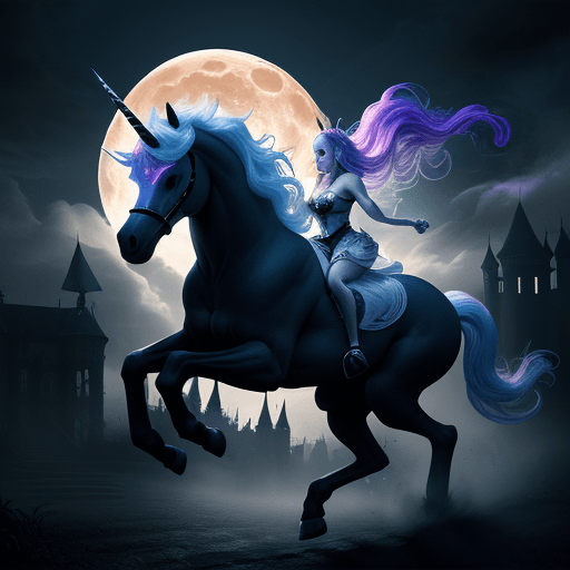 AI generated: 
unicorn running on of a full moon, underworld, professional photo, the world of lost souls, ultra r...