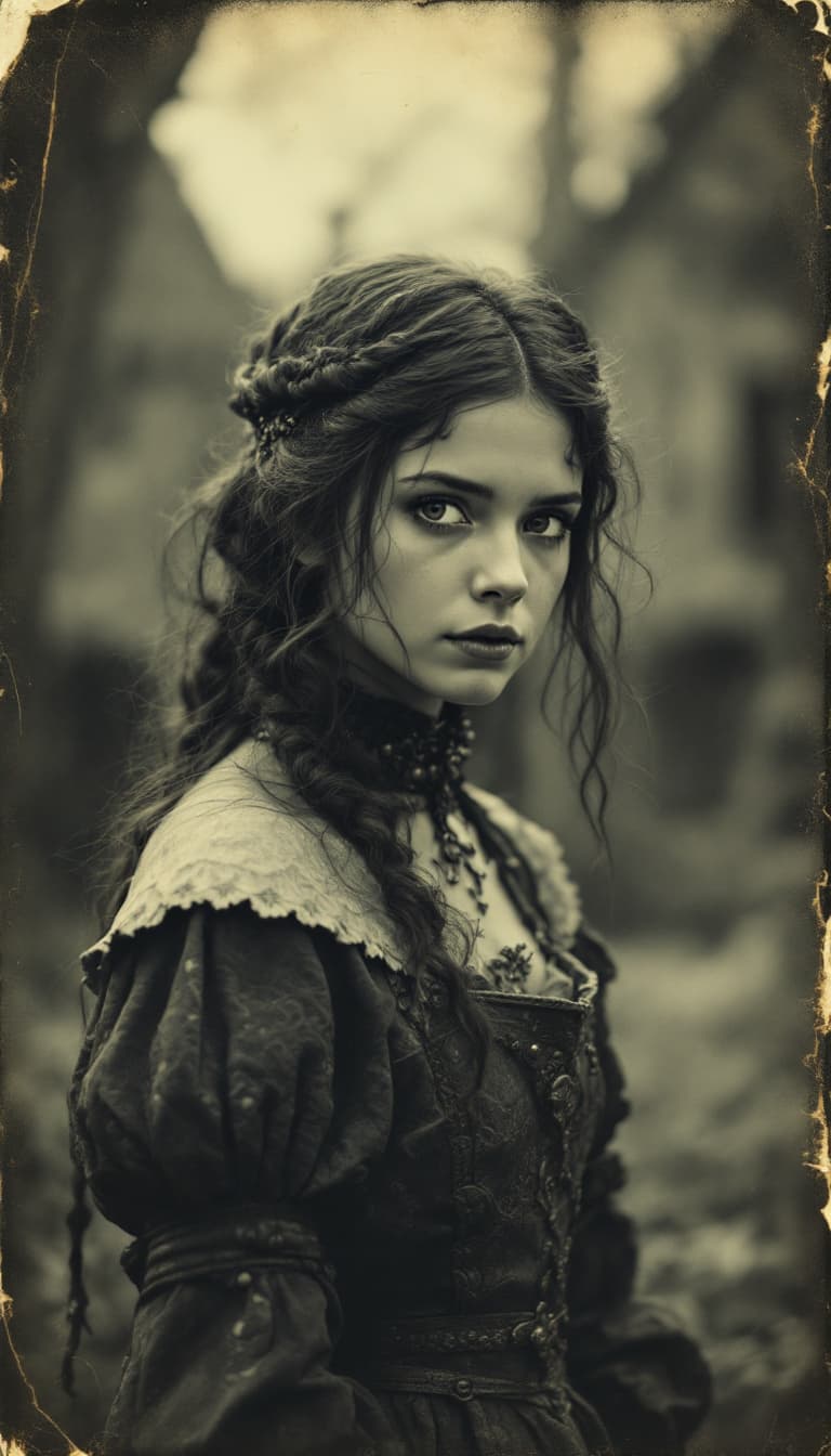 AI generated: girl, old polaroid photo, medieval