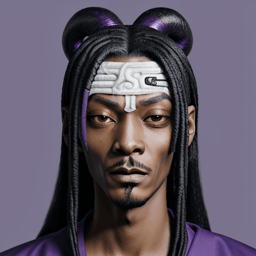 AI generated: orochimaru from naruto with the face of snoop dogg. purple background