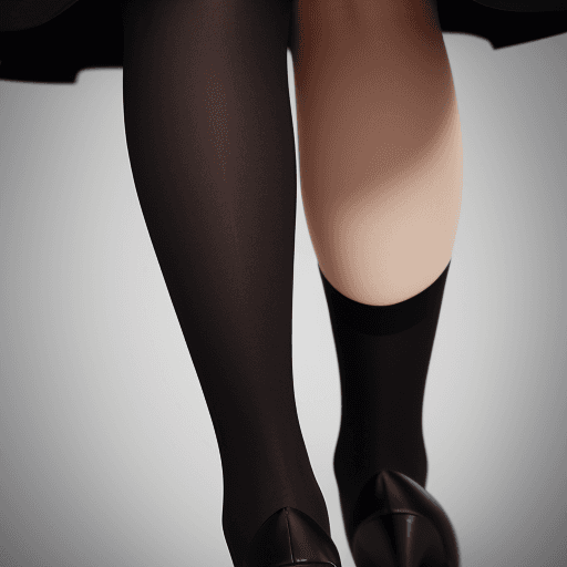 AI generated: A model on black stockings and skirt with pretty gap legs, close-up, real life, photo shoot, fashion...