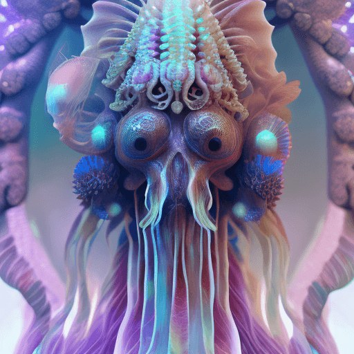 AI generated: Goddess close-up portrait ribcagel. jellyfish phoenix head, nautilus, orchid, skull, betta fish, bio...