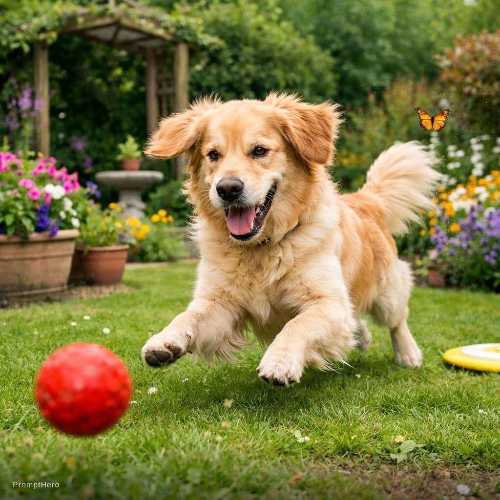 AI generated: a dog playing in the garden

