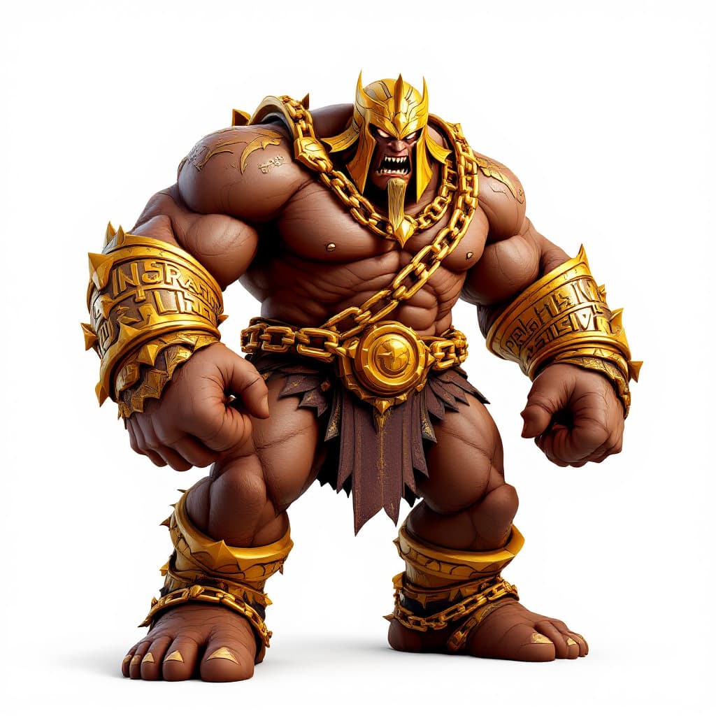 AI generated: video game 3D Massive and muscular body, with an imposing and dominant posture.
Dark brown or golden...