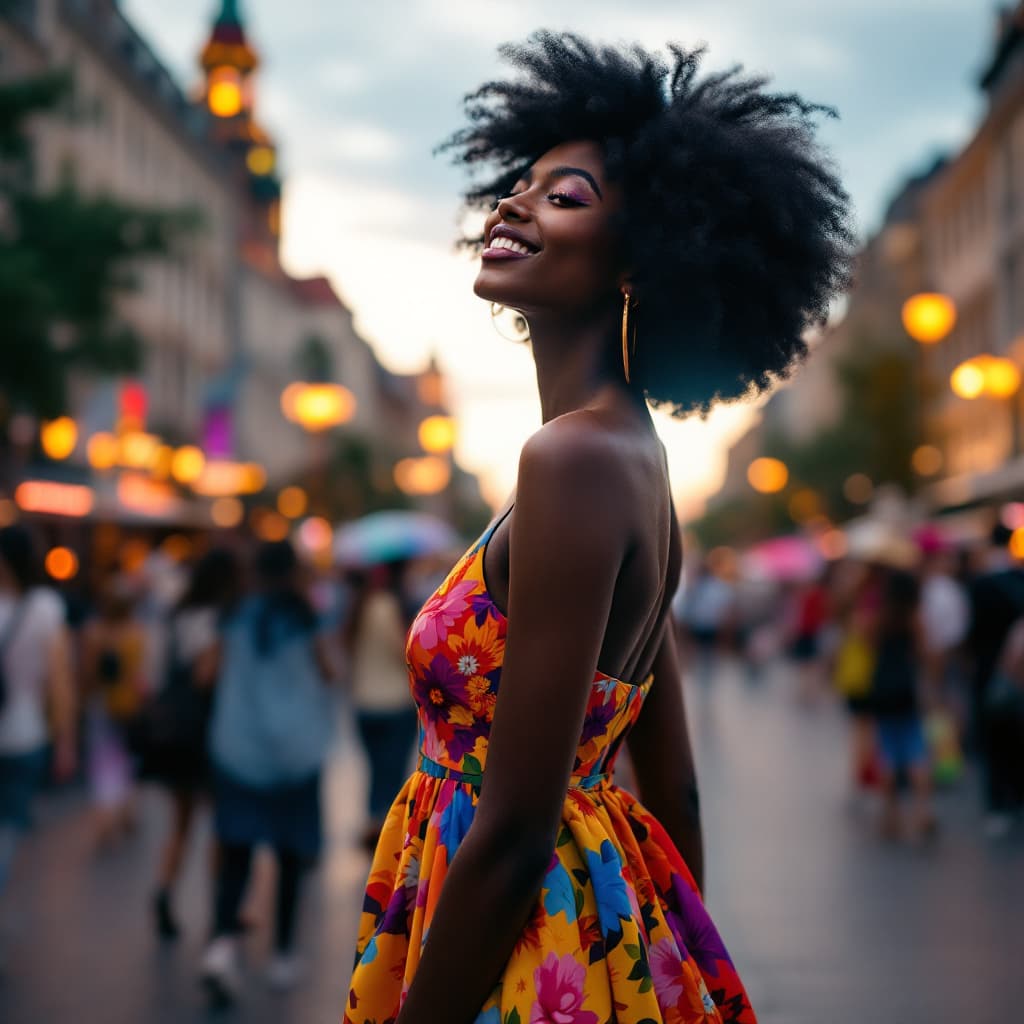 AI generated: Generate a photorealistic image of a beautiful and joyful black girl in her late 20’s with black afr...