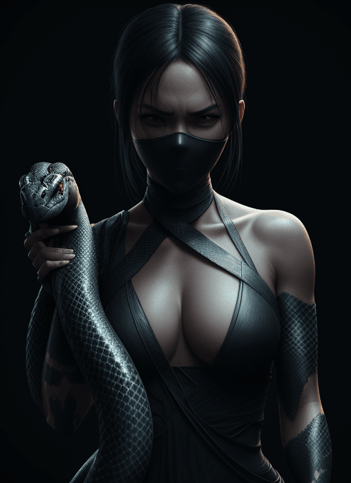 AI generated: trending on artstation, woman with snake on the neck dark, high detail, octane render, 8k, dancing m...