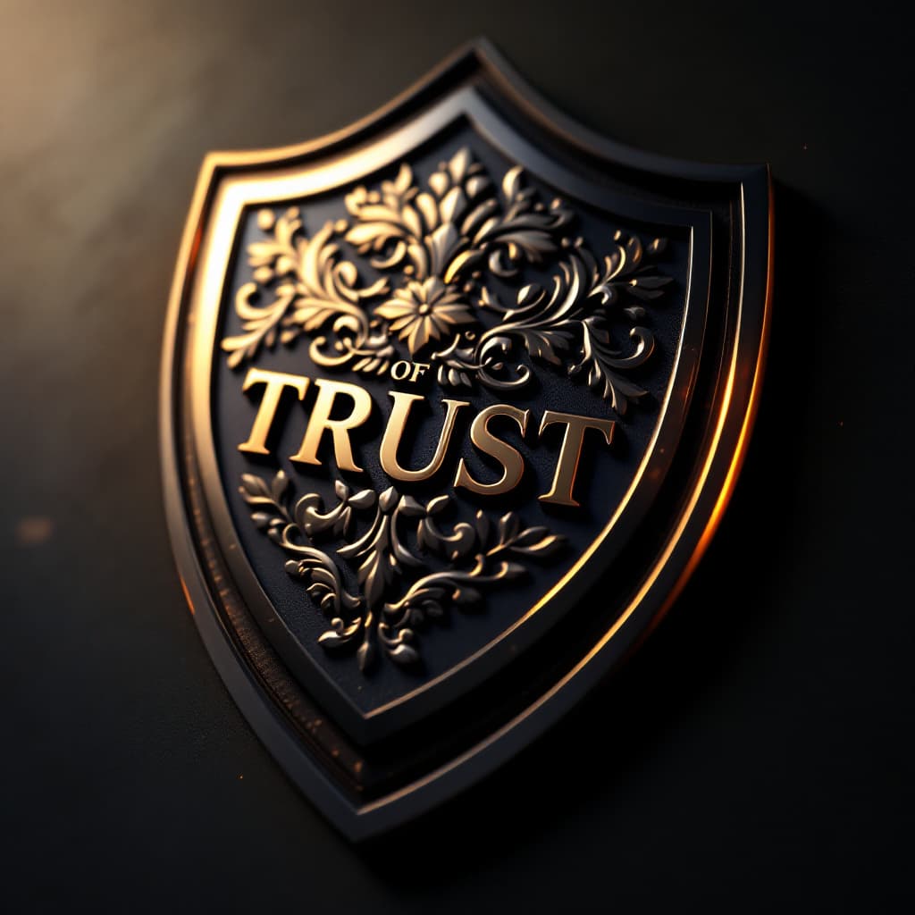 AI generated: A highly detailed cinematic shot focusing on a 3D shield emblem, representing a badge of trust. This...