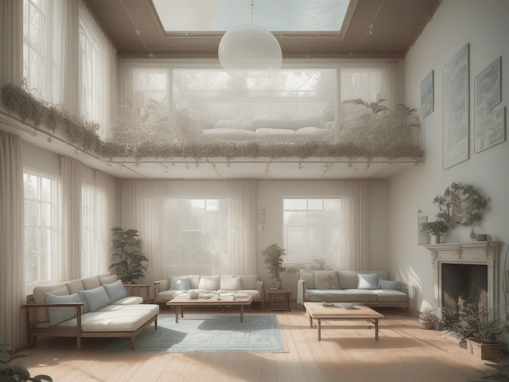 AI generated: High resolution photography interior design, dreamy sunken living room conversation pit, wooden floo...