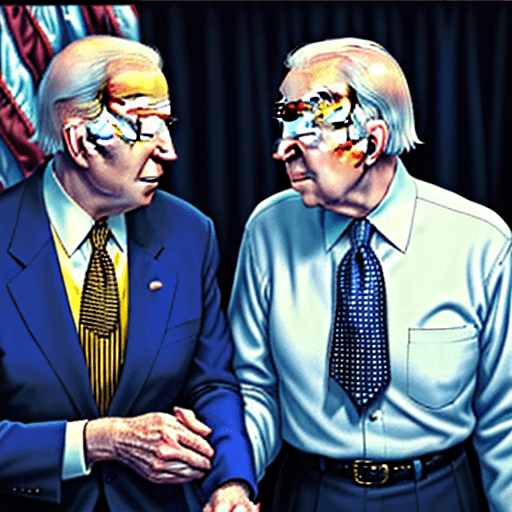 AI generated: Joe Biden holds hands with jimmy carter, at old folks home. the peanut farmer and thief Joe party li...