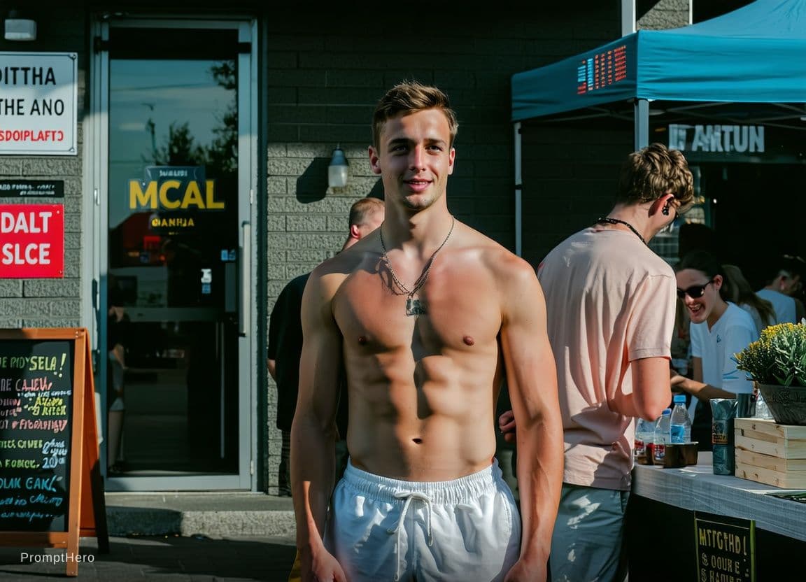 AI generated: It's the same man in the picture, unchanged, except for the white underwear he's wearing.