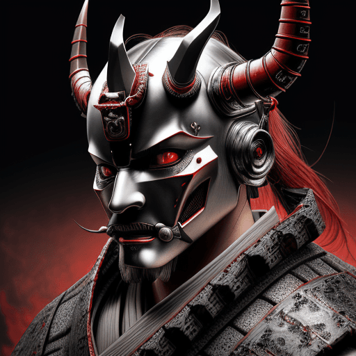 AI generated: Japanese samurai portrait, helmet
with horns, intricately sculpted,
realistic hyper-detailed mask, e...
