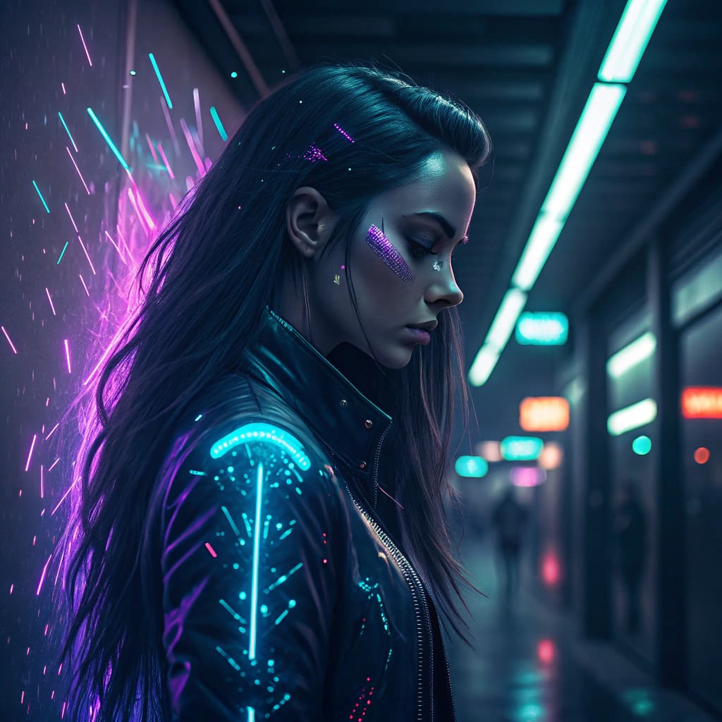 AI generated: (Cyberpunk, futuristic, ethereal digital ghost, high detail, cinematic lighting, waist-up portrait, ...