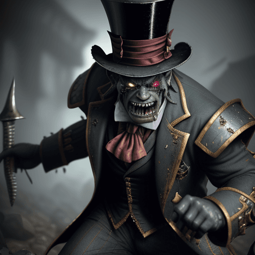 AI generated: very high detailed orc wearin a top hat and suit coat ,photorealistic,warhammer 40000,weapon, in a b...