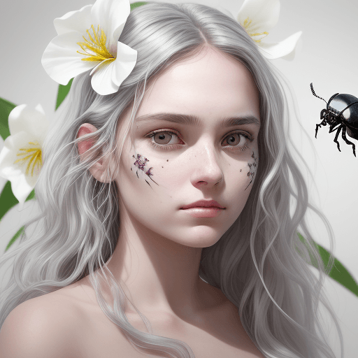 AI generated: A hyper realistic portrait of a contemplative young woman looking into the camera. She has long silv...