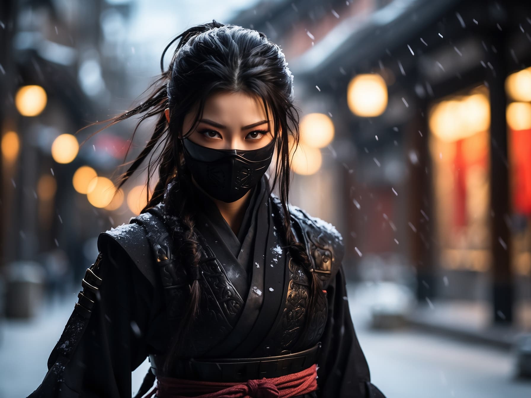 AI generated: a warrior ninja wearing a black mask and a black outfit, a character portrait of Yi Jaegwan, present...