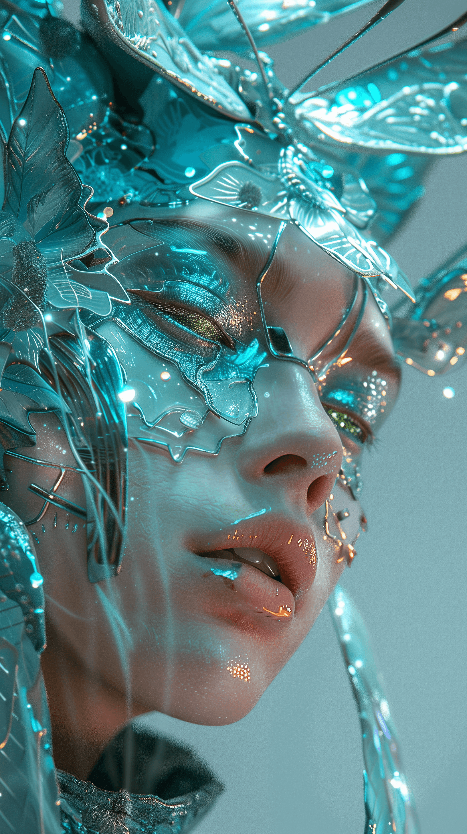 AI generated: metamorphosis, alien fashion editorial, avant-garde hyper futuristic surreal fashion, extreme detail...