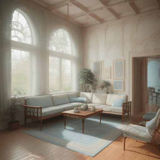 AI generated: High resolution photography interior design, dreamy sunken living room conversation pit, wooden floo...