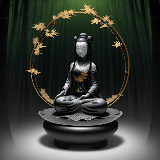 AI generated: Ancient China, Tang Dynasty 800-year old graceful and wise girl, serene eyes, contemplative and sere...