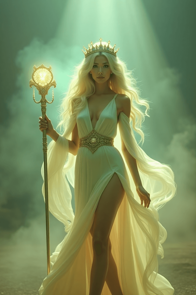 AI generated:  A majestic shot of Salsalina, bathed in a warm, ethereal light that accentuates the mesmerizing pal...