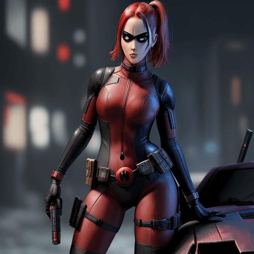 AI generated: A new female version of Deadpool from Marvel Comics character, Blade runner 2099, with modest and so...