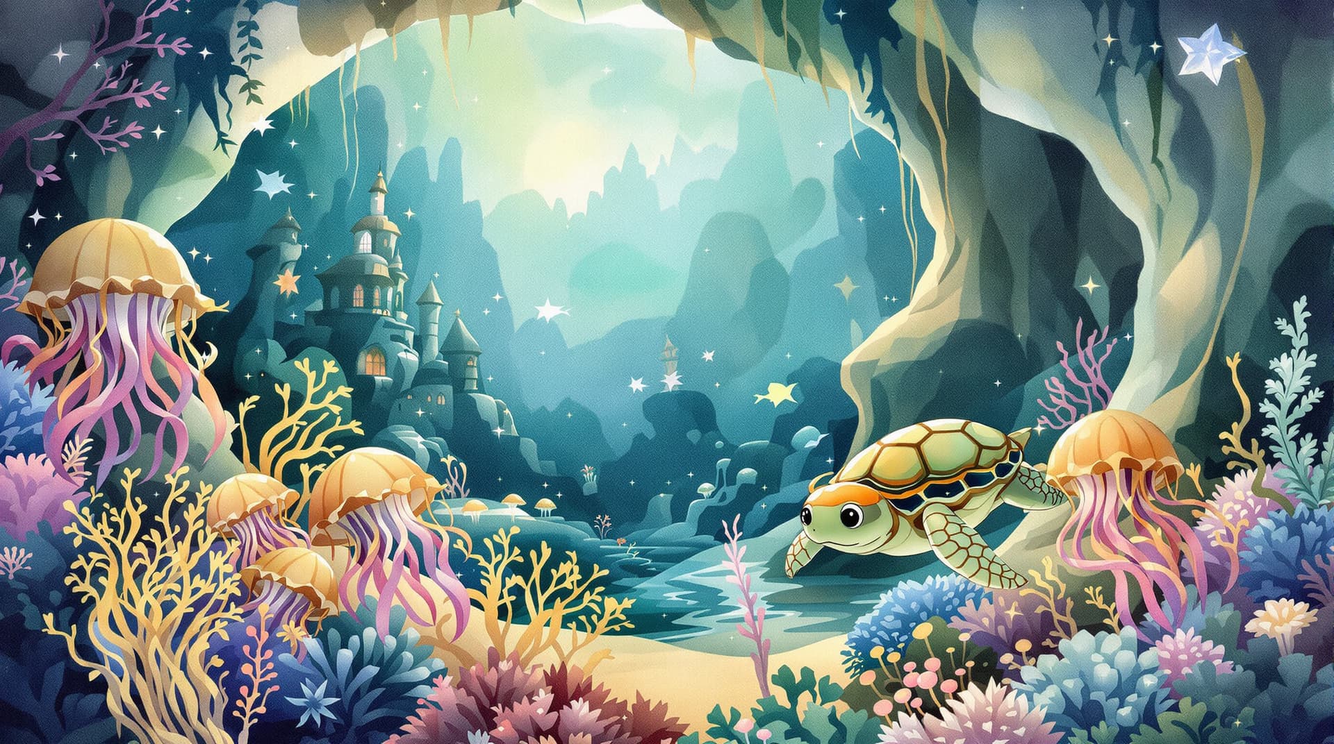 AI generated: Image is a hand painted watercolor ink wash and acrylic animated cartoon whimsical cute happy illust...