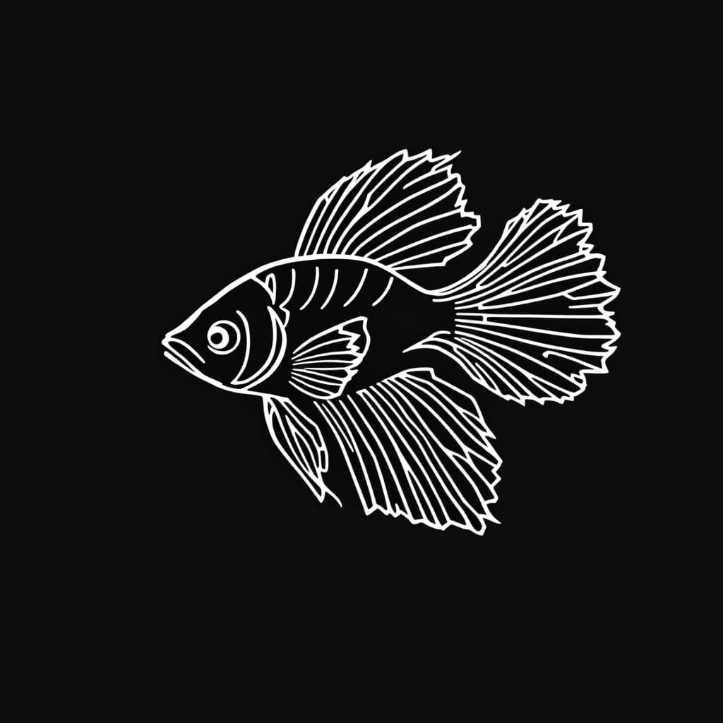 AI generated: make me a logo for a store where on a black background there will be a bettafish made of white geome...