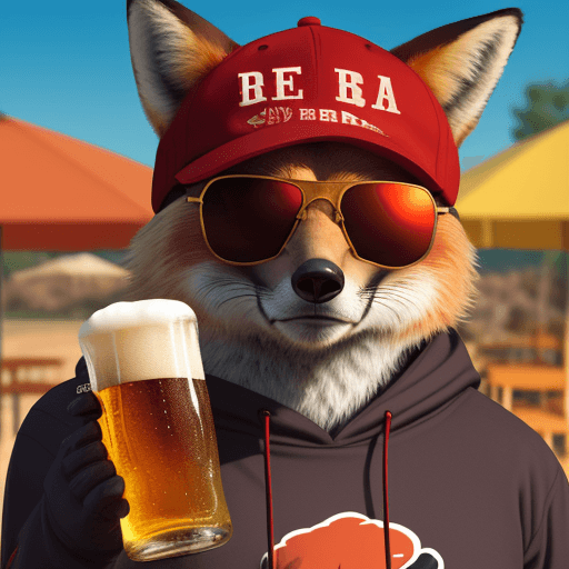AI generated: fox, sunglasses, bear, beer, red hat