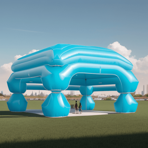 AI generated: high resolution, 8k, inflatable pavillion architecture concept, trendy, modern, futuristic, open fie...