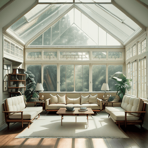 AI generated: high resolution photography interior design, dreamy sunken living room conversation pit, wooden floo...