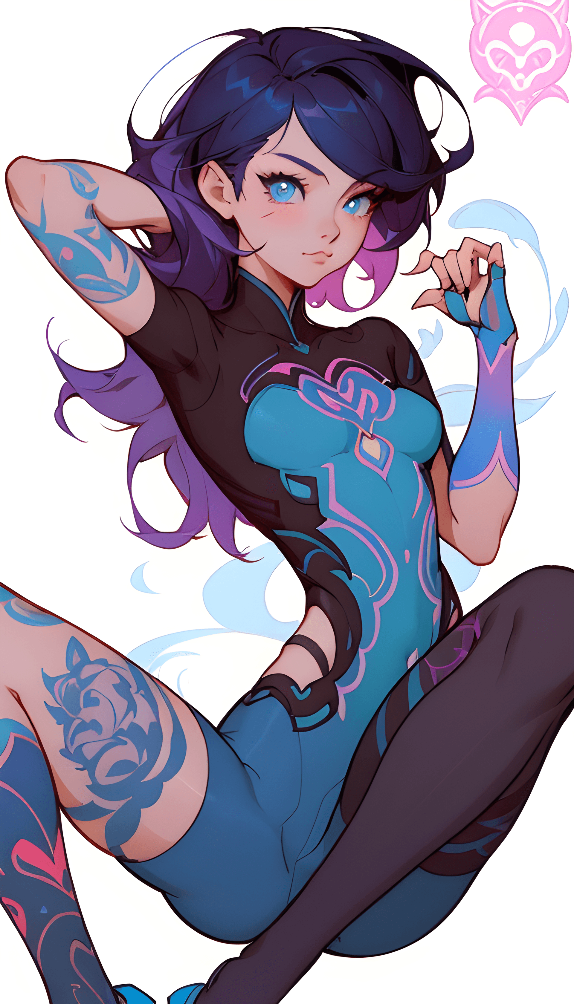 AI generated: there is a woman with a tattoo on her arm and leg, inspired by Ross Tran, by Ross Tran, lois van baa...