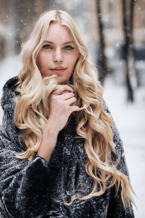 AI generated: professional portrait photograph of a gorgeous Norwegian girl in winter clothing with long wavy blon...