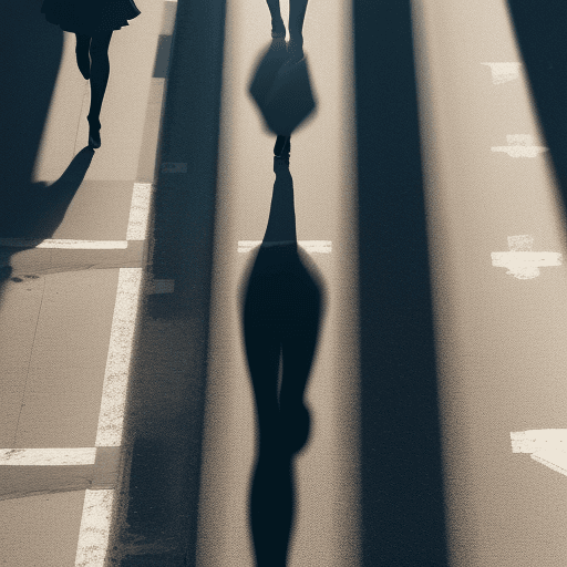 AI generated: A woman who walks fast and leaves others behind, camera angle looking from top left