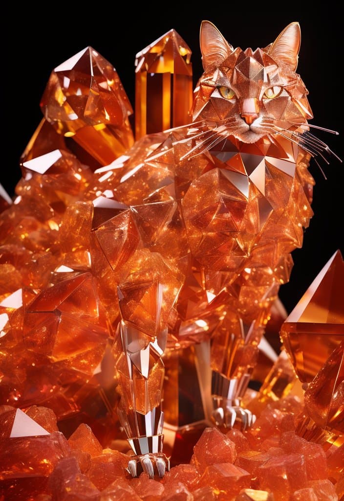 AI generated: a close up of a cat (made from a many red cristal fragmrnts:1.2), (crystal cubism:1.2), with orange ...