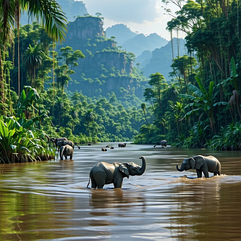 AI generated: An Amazon River scene with wildlife of that region displayed 8K resolution.