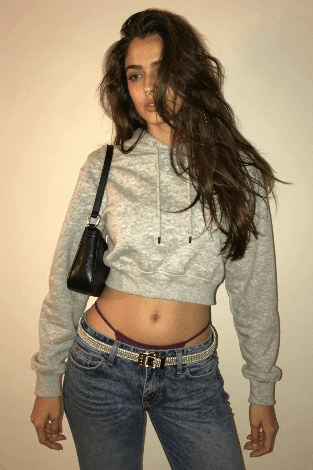 AI generated: a lo-fi 2015s-era, diagonally taken, low-quality iPhone photo of a 20-year-old baddie. The shot is i...