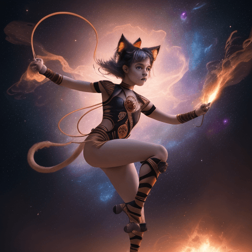 AI generated: cinematic portrait of a young beautiful pretty and cute female with a monkey tail, kitty ears and ca...