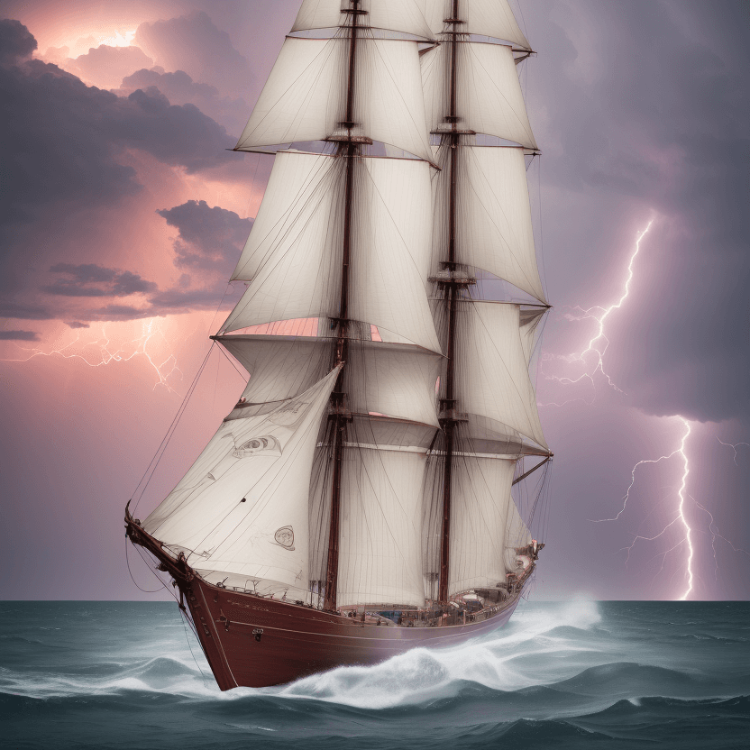 AI generated: schooner, heavy lightning, 8k