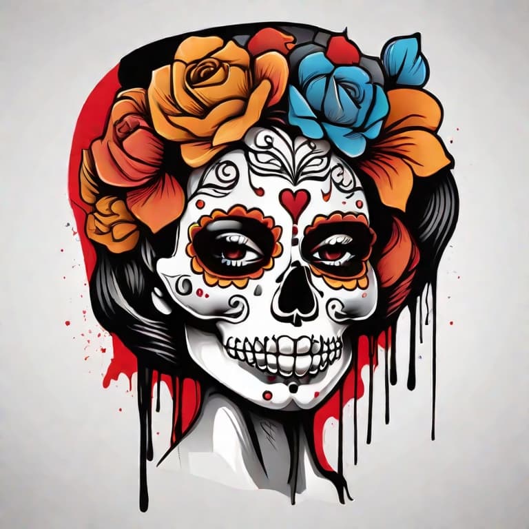 AI generated: Illustration of a Skull Woman Iconographically Shaped, Vector, HD, Printed, ((Black Background)), Bl...