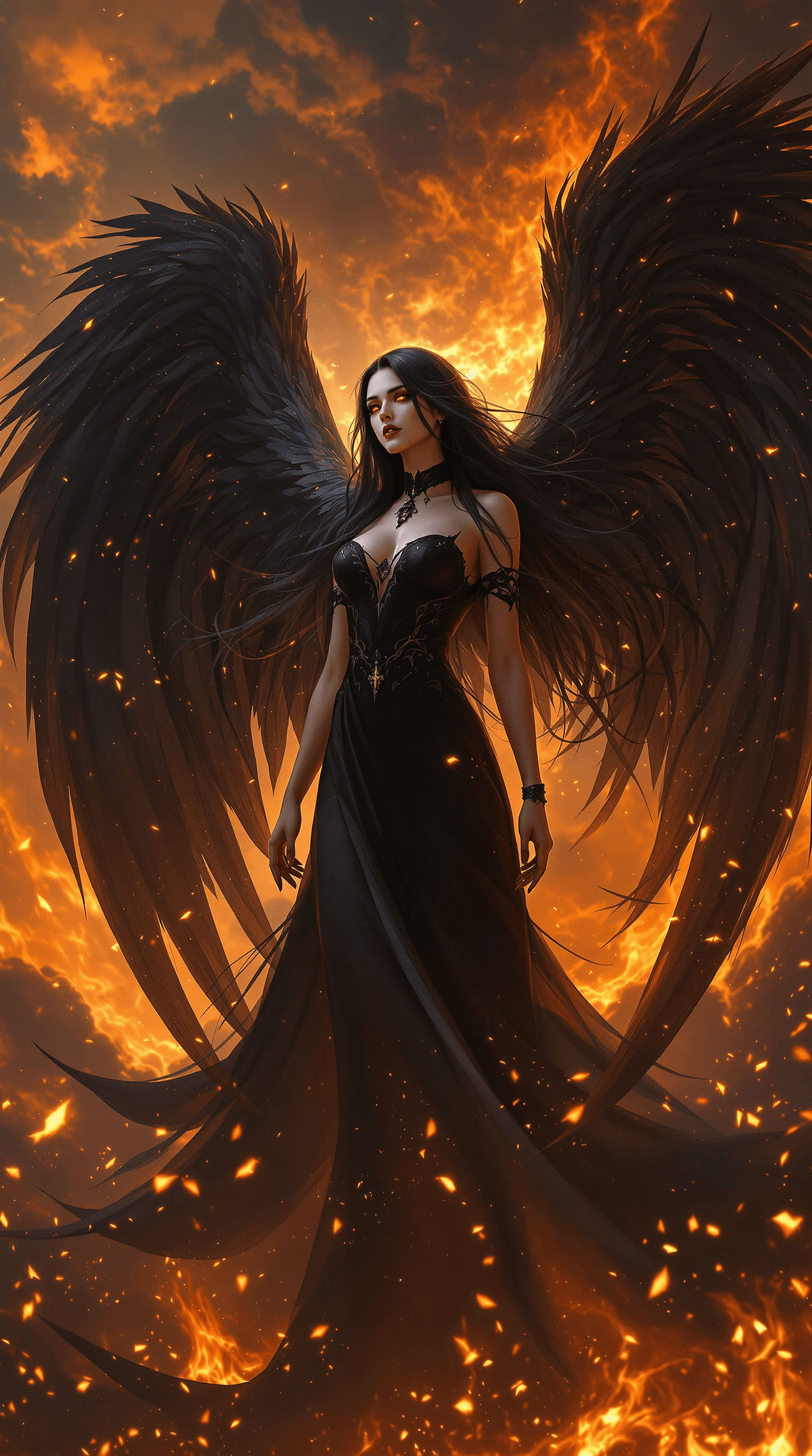 AI generated: An **ultra-high-resolution, hyper-detailed dark fantasy artwork** featuring a **stunning dark angel*...