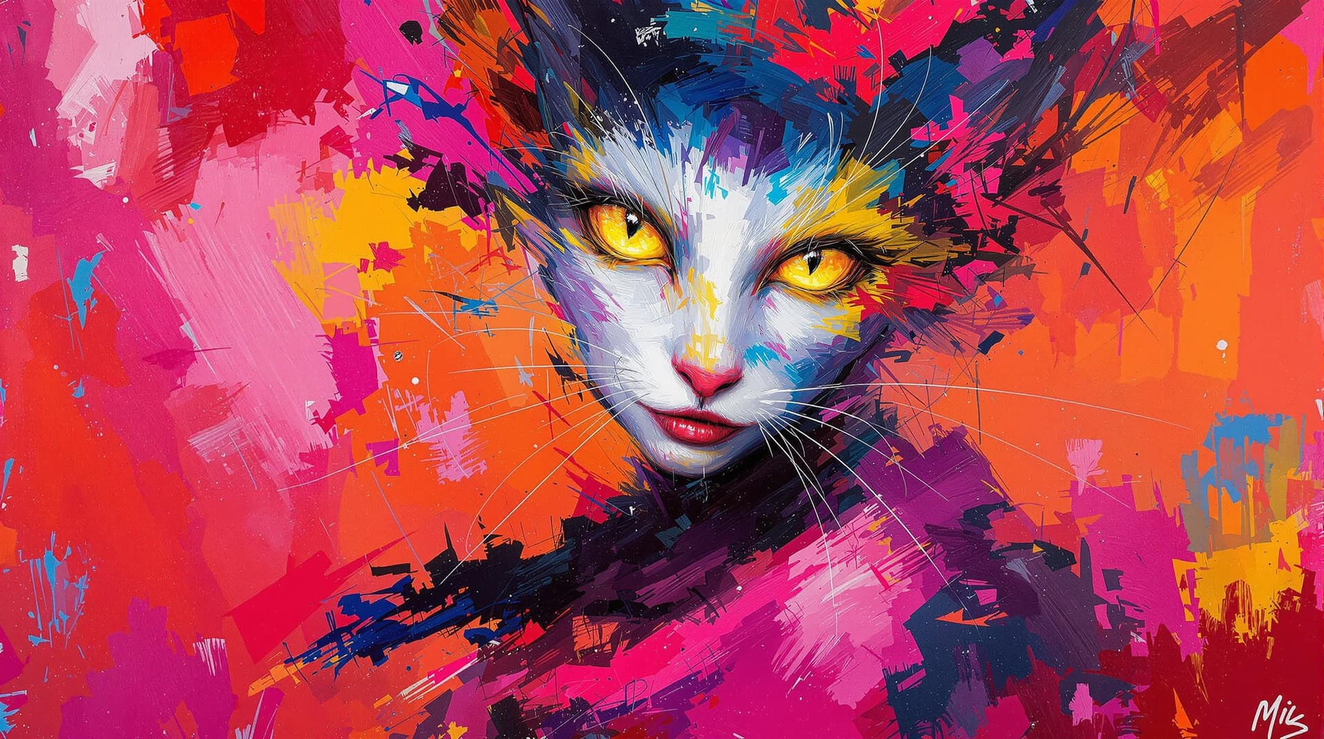 AI generated:    A lively and energetic oil painting in bright, vibrant colors showing    
 catwoman   The style i...