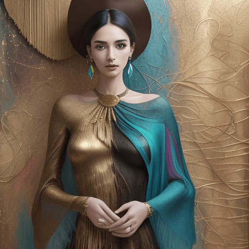 AI generated: a woman is dressed in a colorful cloth and gold jewelry, in the style of textured abstract expressio...