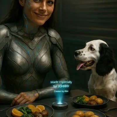 AI generated video: The hologram with the inscription flickers quietly on the table. Thor Katla simultaneously looks, sm...