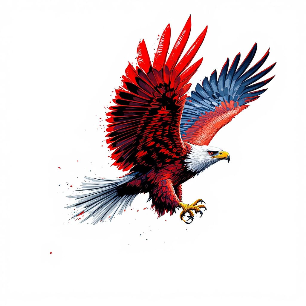 AI generated: eagle flying de perfil derecho  color 
rojo neón UHD que tenga forma de  escudo militar 